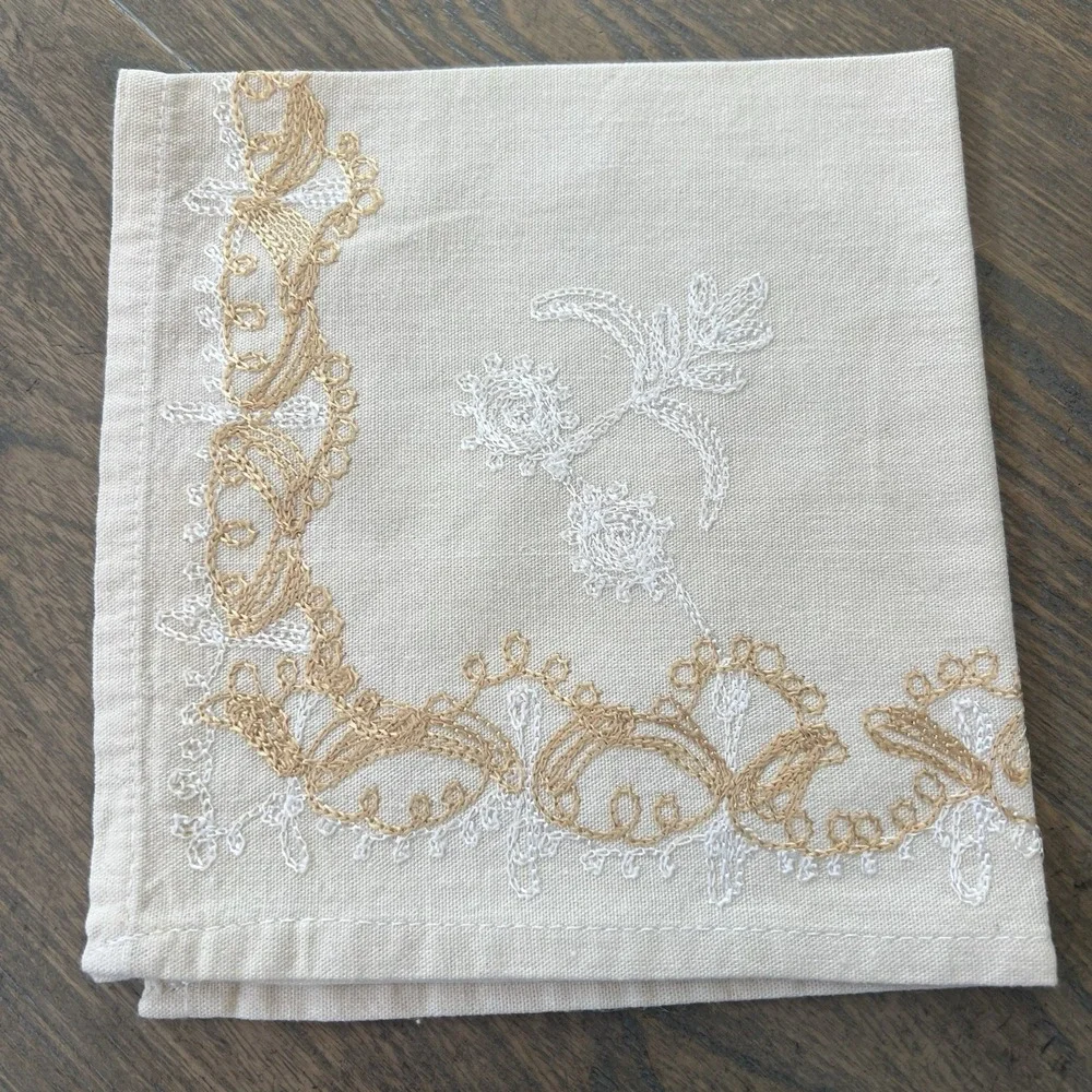 Vintage Aghabani Embroidered Orientalist Cotton Silk Tablecloth + 10 Napkins